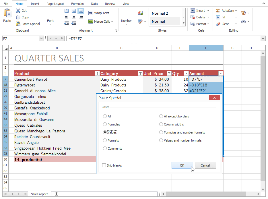 DevExpress WinForms Spreadsheet - Cut, Copy and Paste Operations
