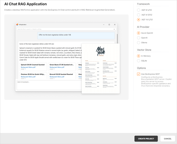 Chat Project Templates - WinForms AI Chat Control, DevExpress