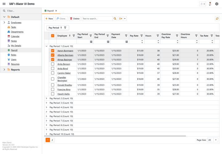 Payroll - Employee Management, XAF Blazor | DevExpress