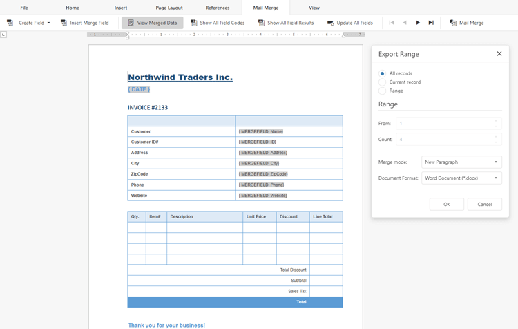 Document Fields and Mail Merge - ASP.NET Core Rich Text Editor | DevExpress