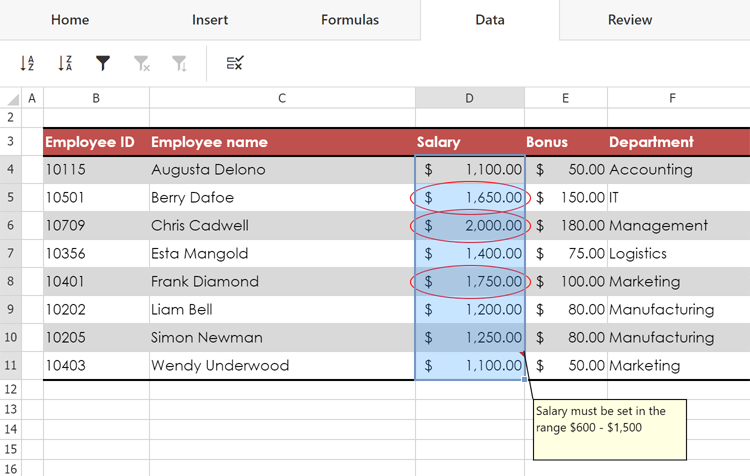 Data Edititng and Validation - ASP.NET Core Spreadsheet | DevExpress