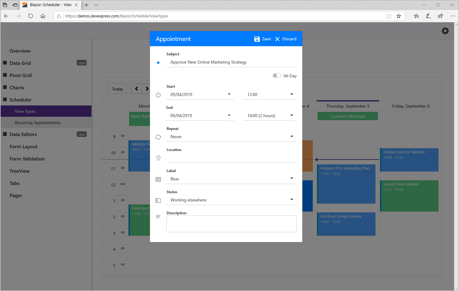 Blazor Scheduler Event Calendar DevExpress