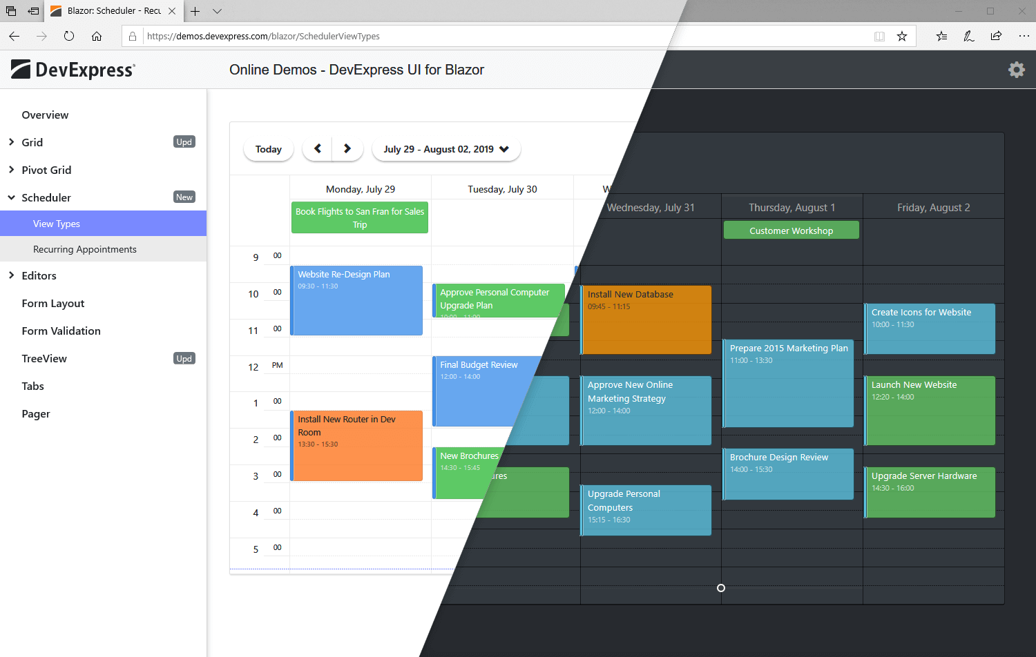 Blazor Scheduler Event Calendar DevExpress
