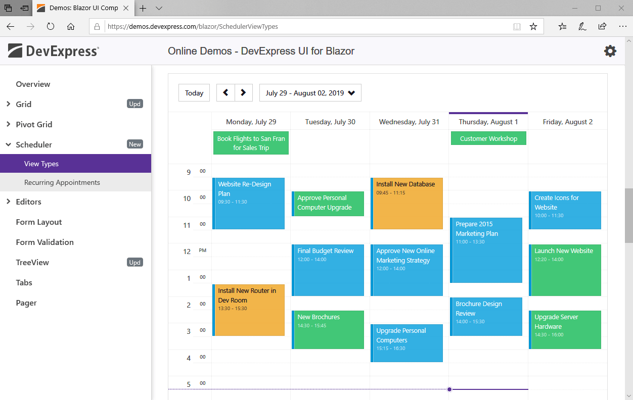 Blazor Scheduler Event Calendar DevExpress