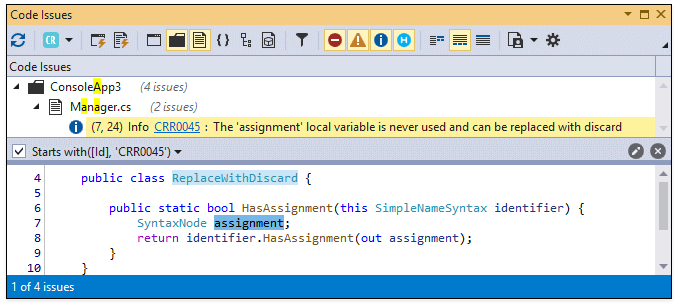 >Local variable can be replaced with discard - CodeRush, DevExpress