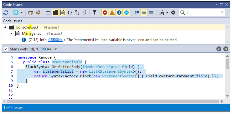 Unused Local Variable - CodeRush, DevExpress