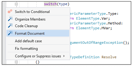 Code Actions Menu - CodeRush, DevExpress