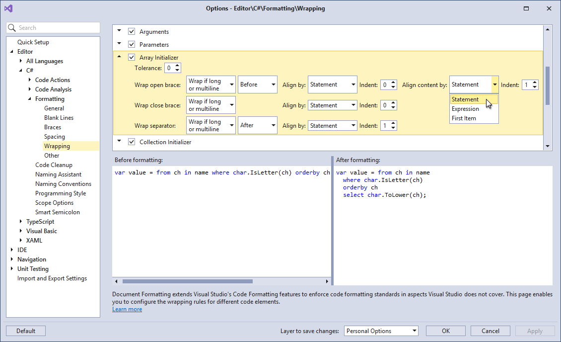 Formatting Options - CodeRush, DevExpress