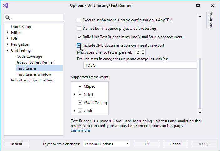 Unit Test Runner - Include XML Comments Option, CodeRush | DevExpress