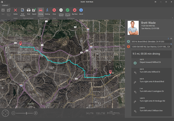 WinForms Map Control - Navigation and Routing | DevExpress