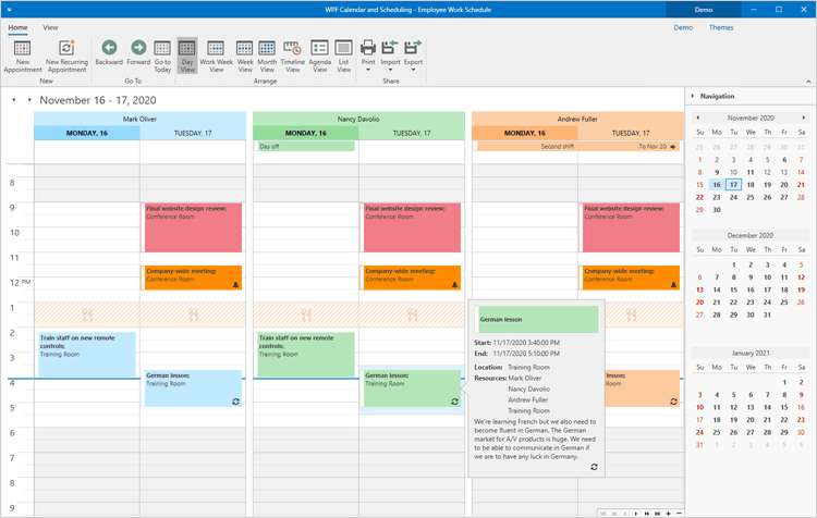 WPF Scheduler Outlook Calendar for NET DevExpress