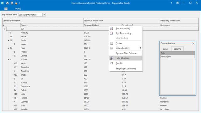 Column Customization