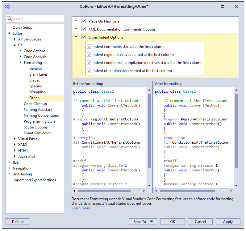 Wrap, indent, and align refactorings - Visual Studio (Windows