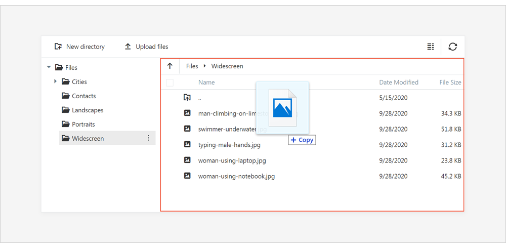 File Upload via Drag and Drop - ASP.NET Core File Manager | DevExpress