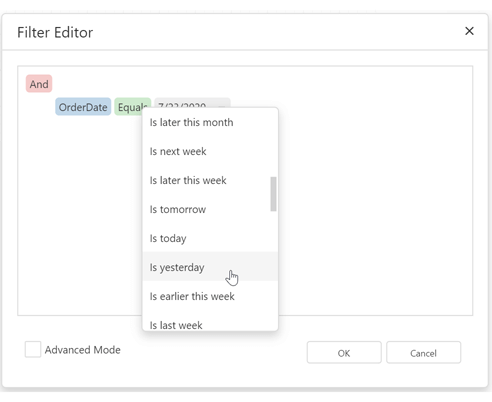 Web Report Designer - New DateTime Constants in the Filter Editor | DevExpress .NET Reporting