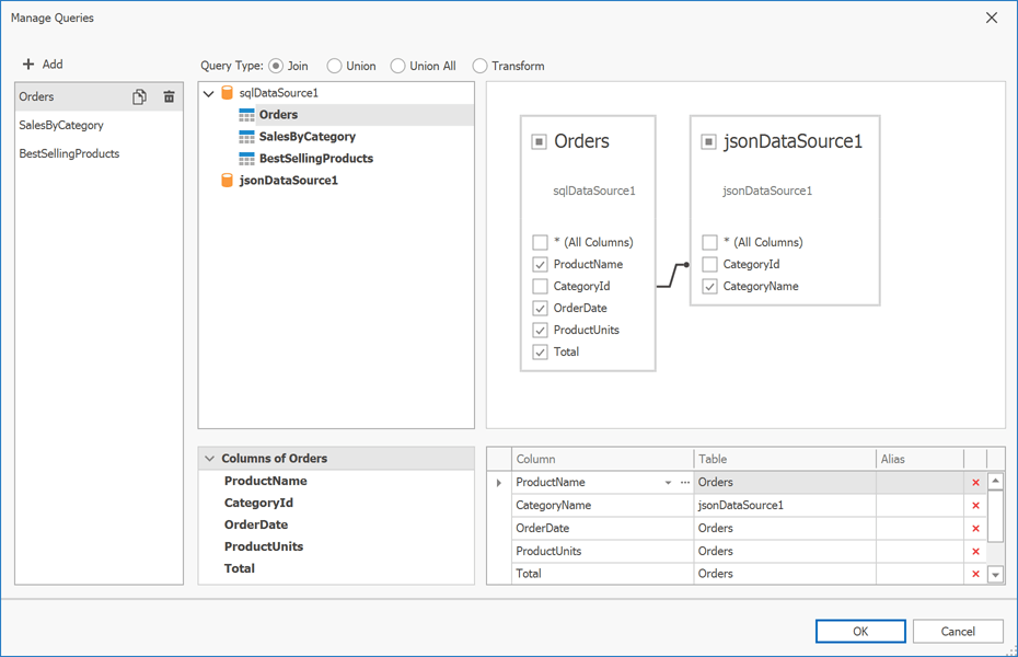 Federation Data Source Wizard - Query Builder - .NET Reporting | DevExpress