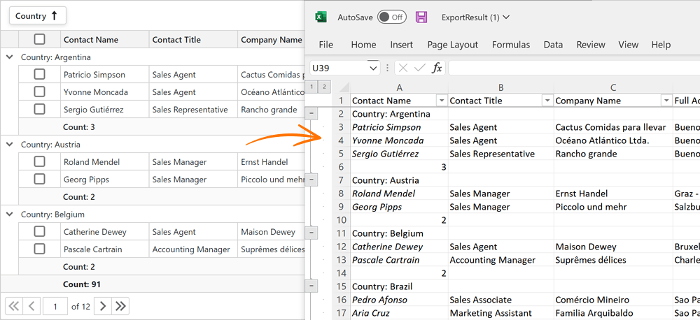 Grid - Export Data to Excel, DevExpress Blazor UI Components