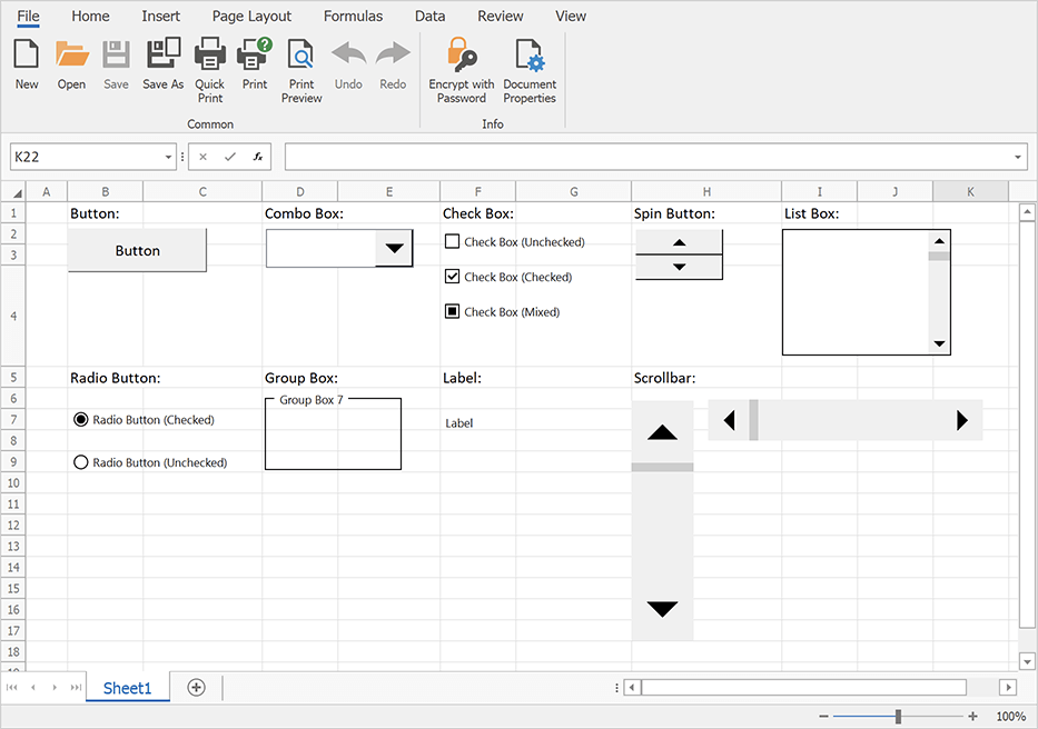 Form Controls - WPF Spreadsheet, DevExpress