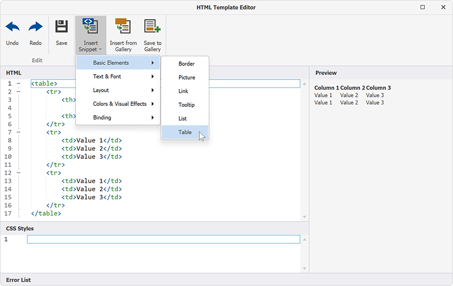 Pre-Written Code Snippets for HTML/CSS - WinForms Controls, DevExpress