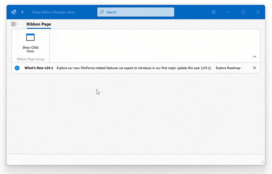 Merge Ribbon Messages (MDI) - WinForms Ribbon Control, DevExpress