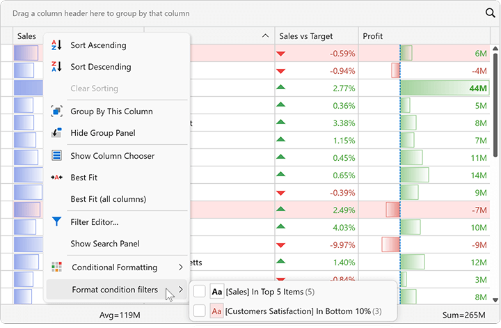 Filter by Color and Icon Set - WPF Data Grid, DevExpress