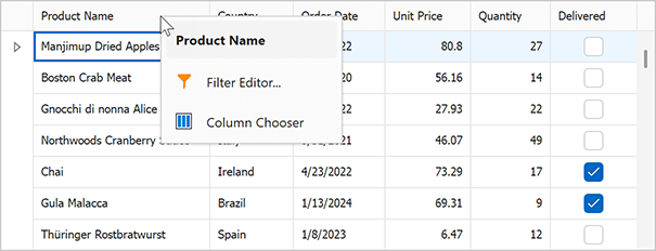 Display a Custom DevExpress Popup Menu - WinForms Data Grid, DevExpress