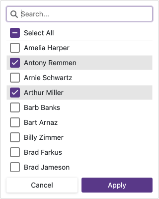 Blazor TreeList — Column Filter Menu