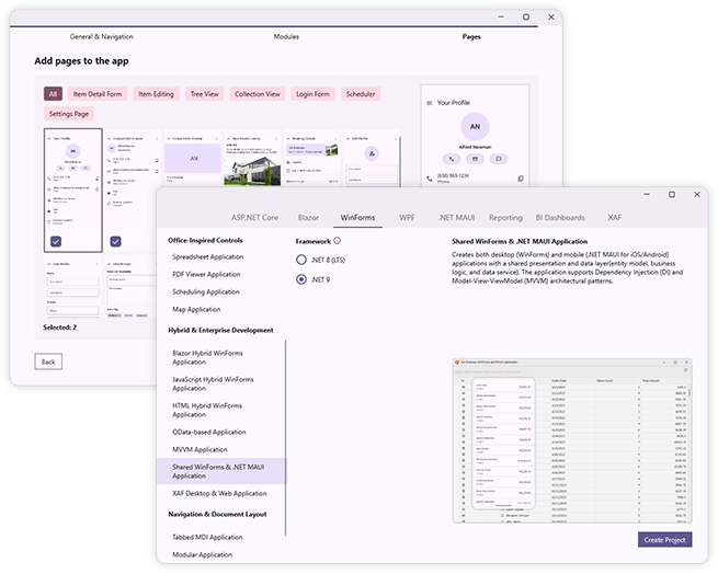 WinForms and .NET MAUI - Cross-IDE Project Template Gallery Extension, DevExpress