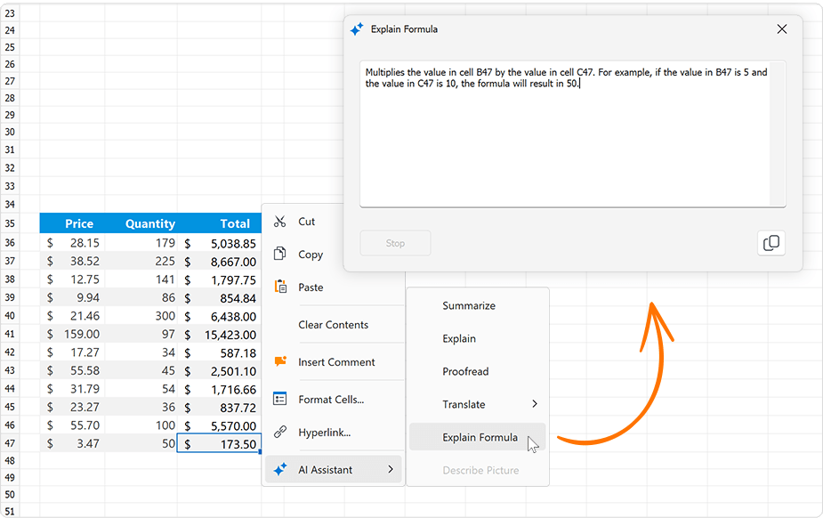 Explain Formula AI-powered Extensions for WinForms, DevExpress