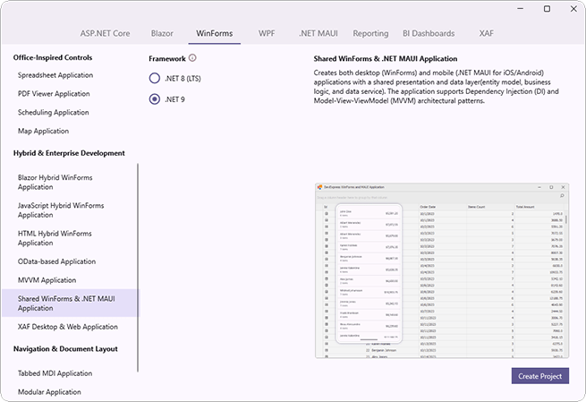 Cross-IDE Project Template Gallery Extension, DevExpress