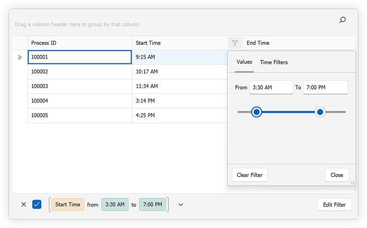 TimeOnly Range Filter within the Filter Popup