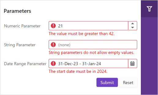 Native Report Viewer for Blazor — Report Parameters Validation