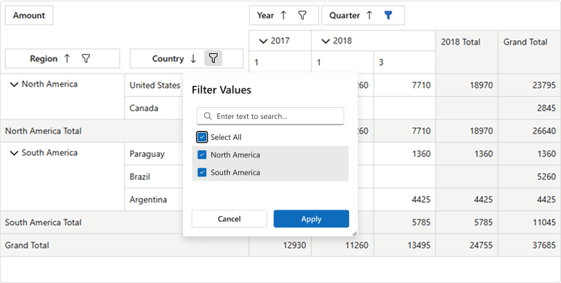 Pivot Table — Filter UI