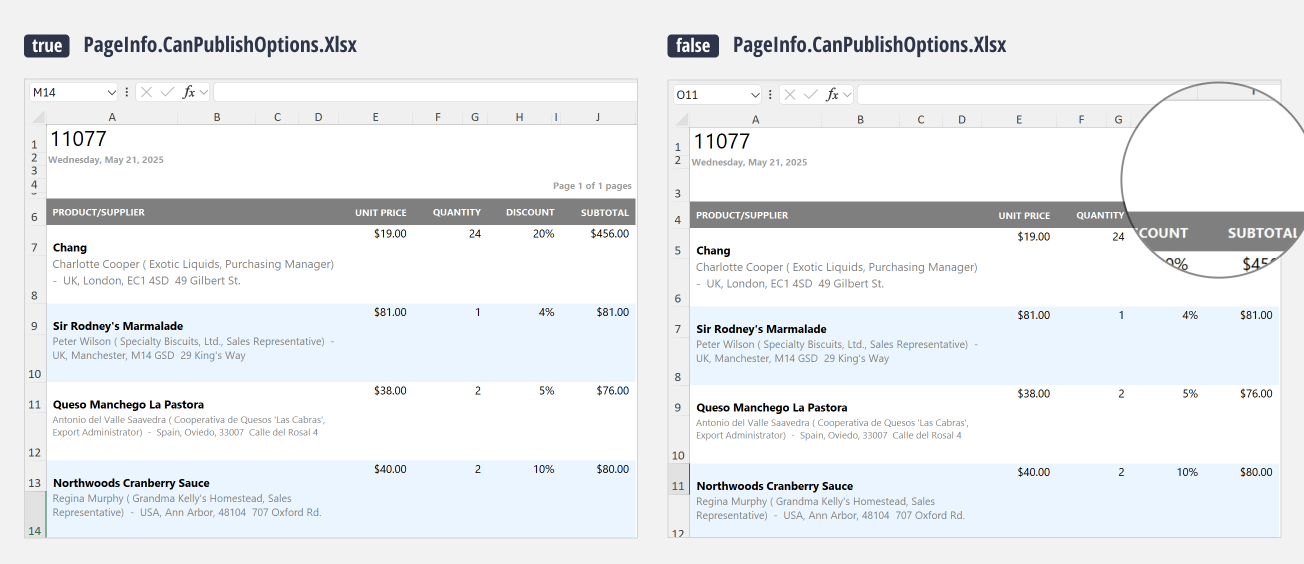 Report - CanPublishOptions result in Excel