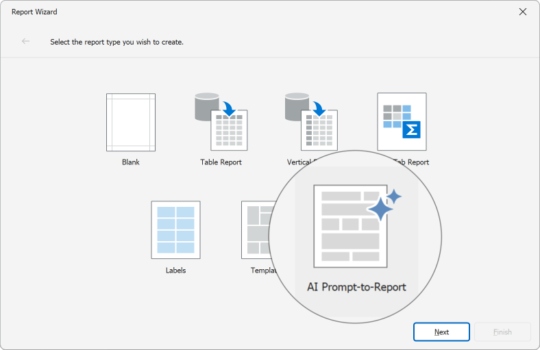 AI Prompt-to-Report option in the Report Wizard