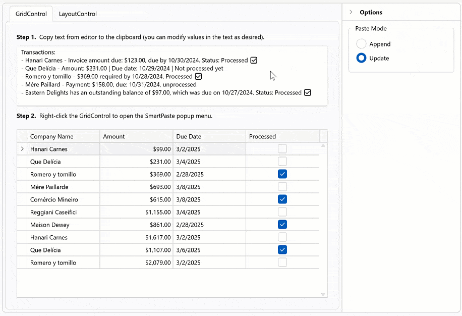 Smart Paste - WPF Data Grid, DevExpress