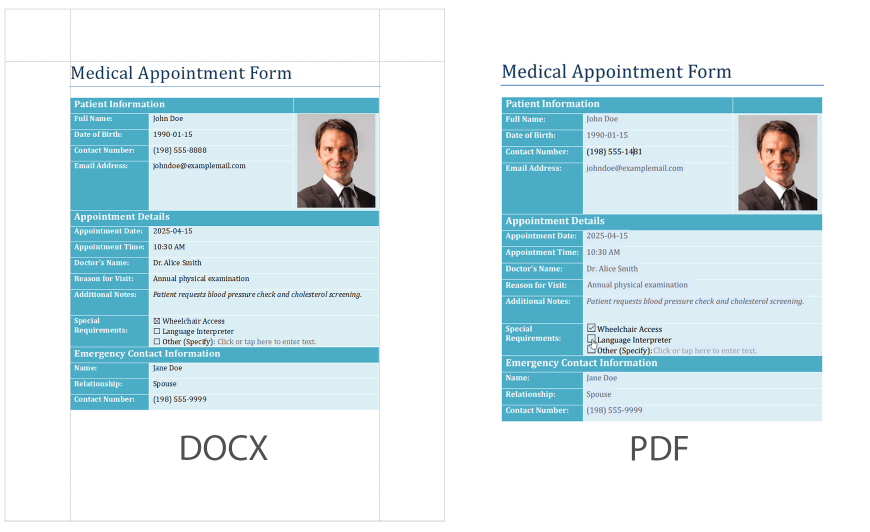 PDF Export - Convert Word Content Controls to PDF AcroForm Fields, DevExpress Office File API