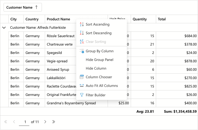 Blazor Grid & TreeList — Integrated Context Menu