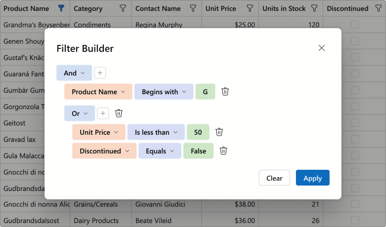 Blazor Grid & TreeList — Integrated Filter Builder
