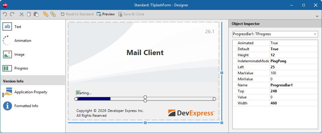 VCL Splash Form Manager - A Design-Time Splash Form Designer Dialog - VCL Components, DevExpress