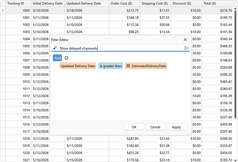 Prompt to Expression - WPF AI-powered Extensions, DevExpress