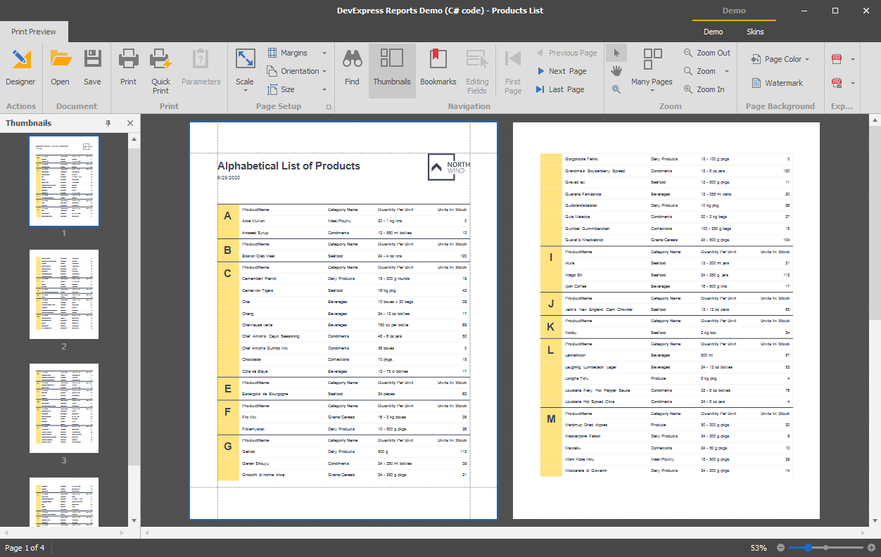 Product List Report - .NET Reporting Tools | DevExpress