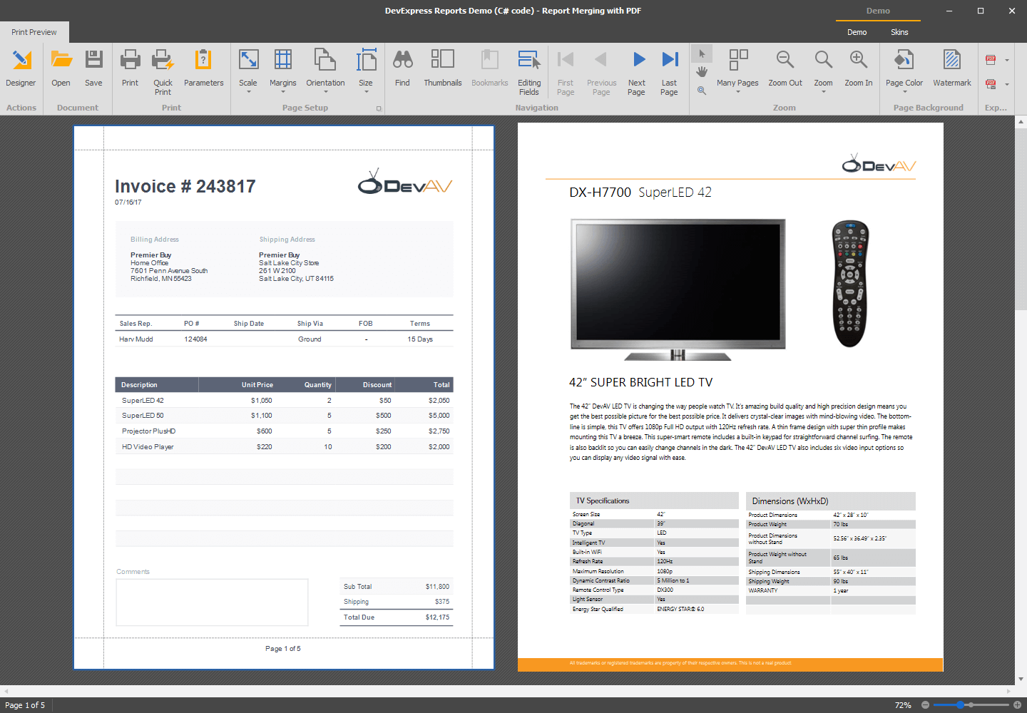 Invoice - WinForms Report Viewer | DevExpress